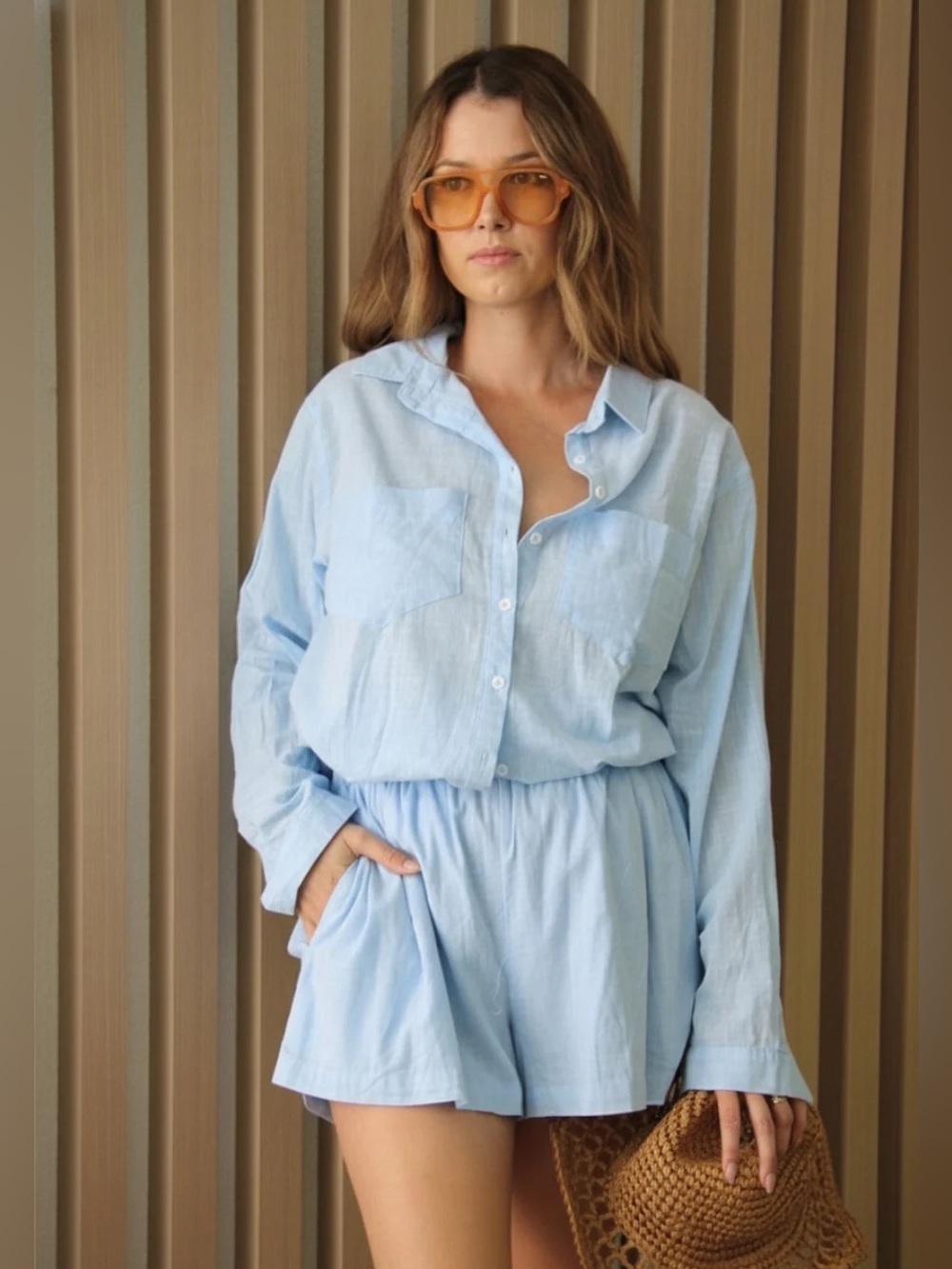 Z Supply Linen Button Down & Shorts 2 Piece Matching Set